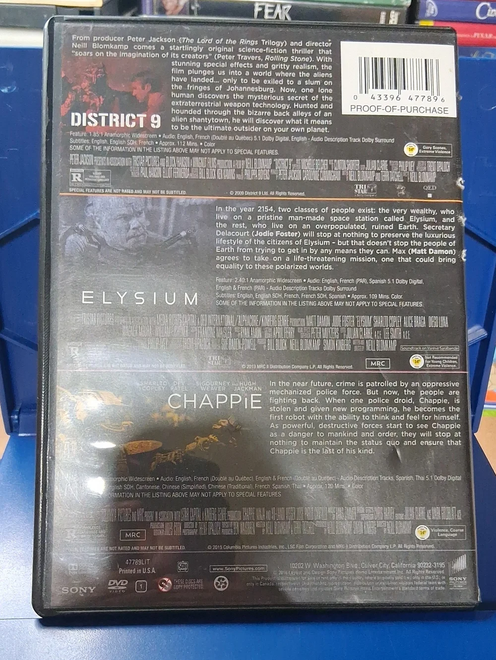 Sony Blomkamp Triple Feature DVD - Black & Blue